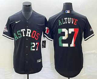Men%27s Houston Astros #27 Jose Altuve Number Mexico Black Cool Base Stitched Baseball Jersey